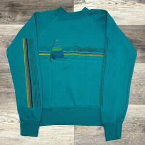 Vintage 80s Ocean Pacific‎ Surfer Beach Teal Chest Stripe Boys L Sweatshirt USA